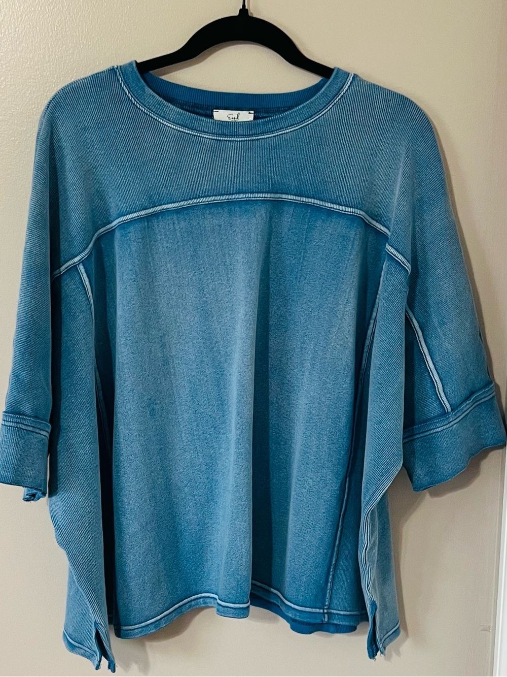 easel Washed Blue Dropped-Shoulder Short Sleeve Crewneck Top